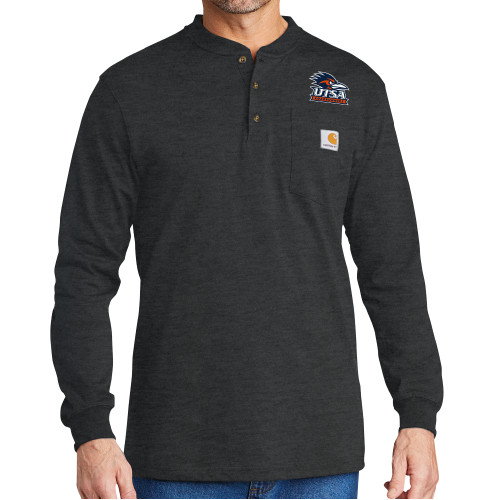  Carhartt Carbon Heather Long Sleeve Henley Shirt - UTSA Primary Mark EMB