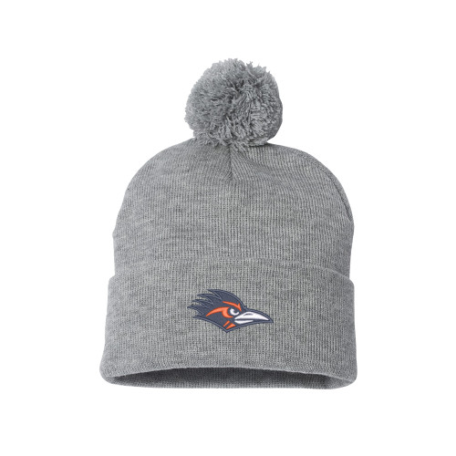  Sportsman Heather Grey Pom Pom Cuffed Beanie - UTSA Roadrunner Head EMB