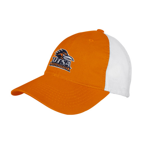  Orange/White Mesh Back Unstructured Low Profile Hat - UTSA Primary Mark EMB