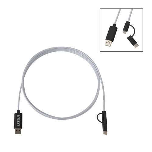 UTSA 3 in 1 10 ft. Braided Silver Charging Cable