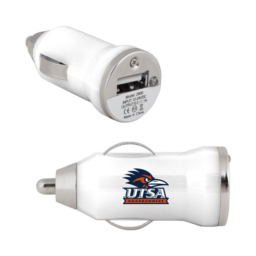  On the Go White Car Charger - UTSA Primary Mark