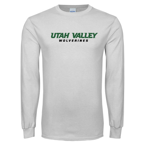  White Long Sleeve T Shirt - Utah Valley Word Mark