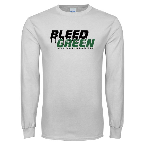  White Long Sleeve T Shirt - Bleed Green
