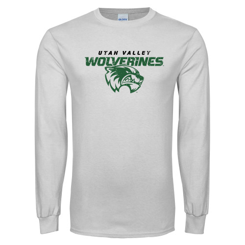  White Long Sleeve T Shirt - UVU Wolverines Distressed