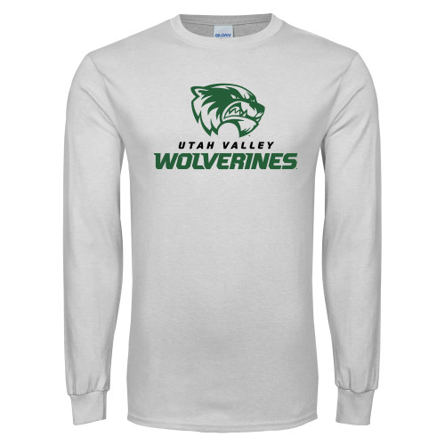  White Long Sleeve T Shirt - Utah Valley Wolverines Logo