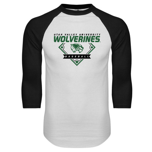  White/Black Raglan Baseball T Shirt - UVU Baseball