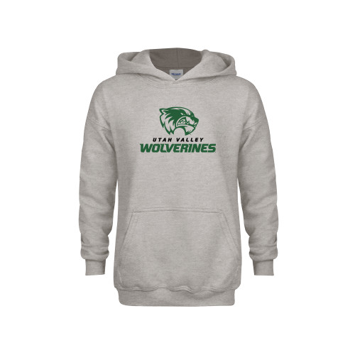  Youth Grey Fleece Hood - Utah Valley Wolverines Logo