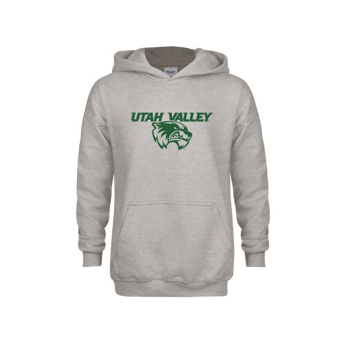 Youth Grey Fleece Hood - Utah Valley Logo