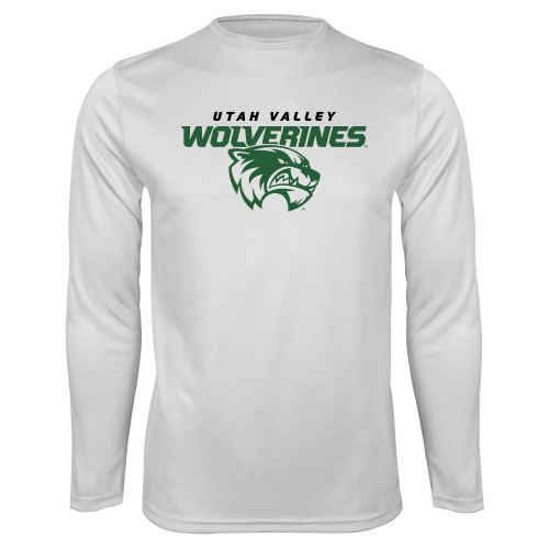  White Performance Long Sleeve Shirt - Secondary Logo