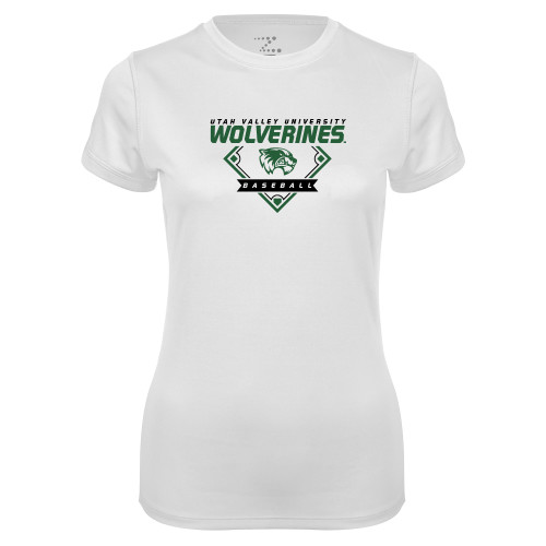  Womens White Performance Tee - UVU Baseball