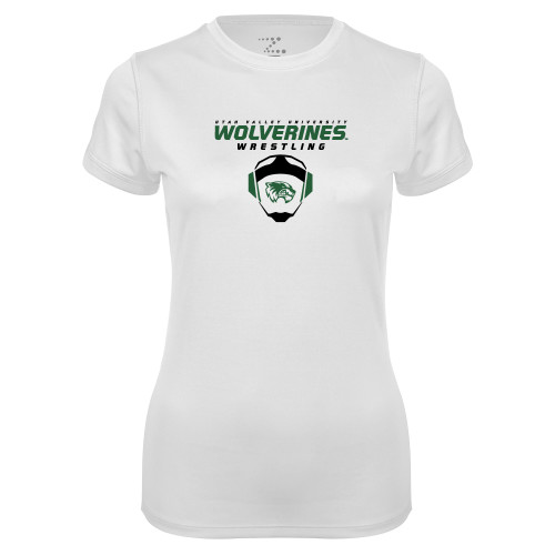  Womens White Performance Tee - Wolverine Wrestling