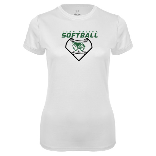  Womens White Performance Tee - Wolverine Softball