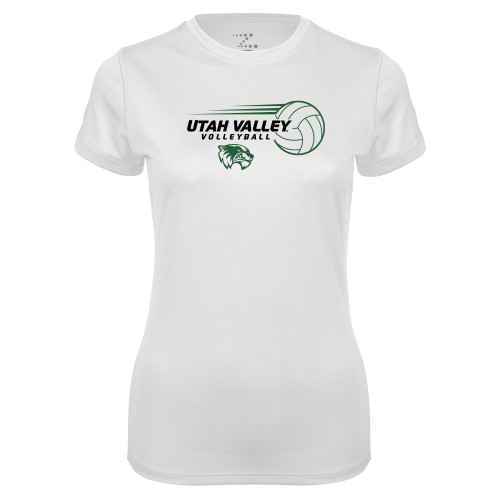  Womens White Performance Tee - Wolverine Volleyball