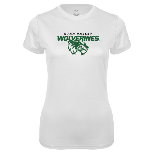  Womens White Performance Tee - Secondary Logo