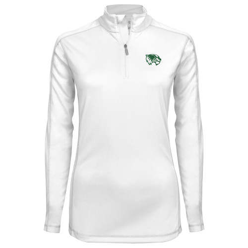  Syntrel Womens White Interlock 1/4 Zip - Primary Logo