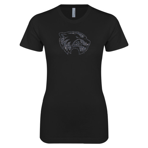  Next Level Womens Black Boyfriend Tee - Wolverine Glitter Graphite Soft