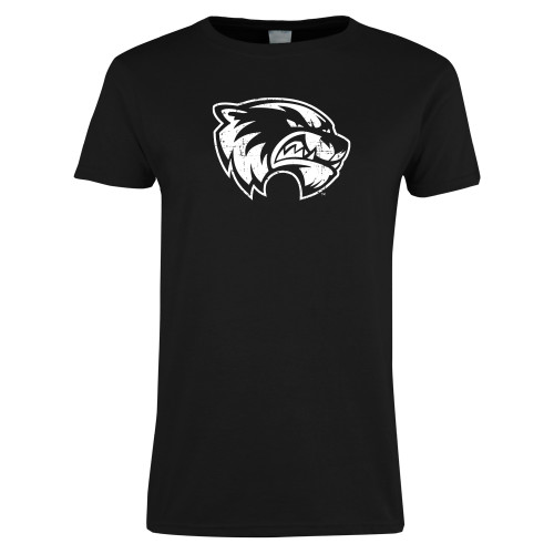  Womens Black Short Sleeve Tee - Wolverine Logo Distressed