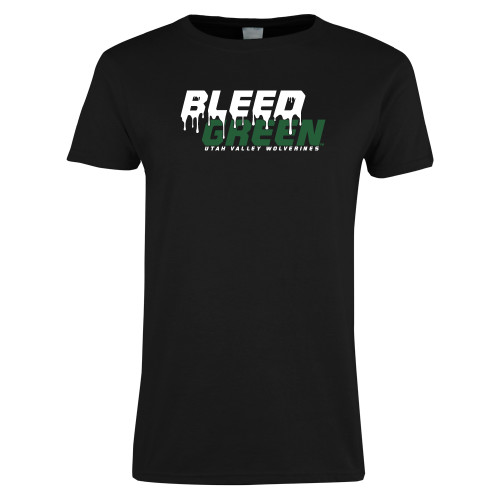  Womens Black Short Sleeve Tee - Bleed Green