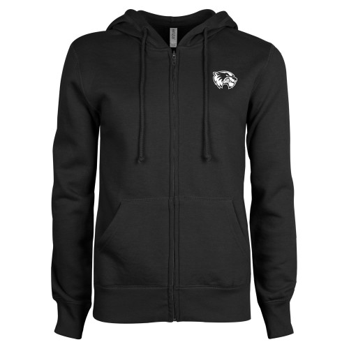  ENZA Womens Black Fleece Full Zip Hoodie - Primary Logo