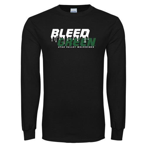  Black Long Sleeve T Shirt - Bleed Green