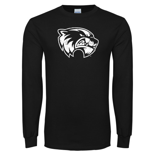  Black Long Sleeve T Shirt - Wolverine Logo Distressed
