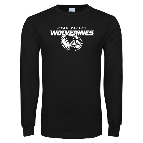  Black Long Sleeve T Shirt - UVU Wolverines Distressed