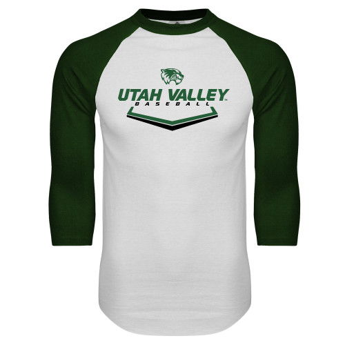  White/Dark Green Raglan Baseball T Shirt - Wolverines Baseball