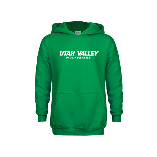  Youth Kelly Green Fleece Hoodie - Utah Valley Word Mark