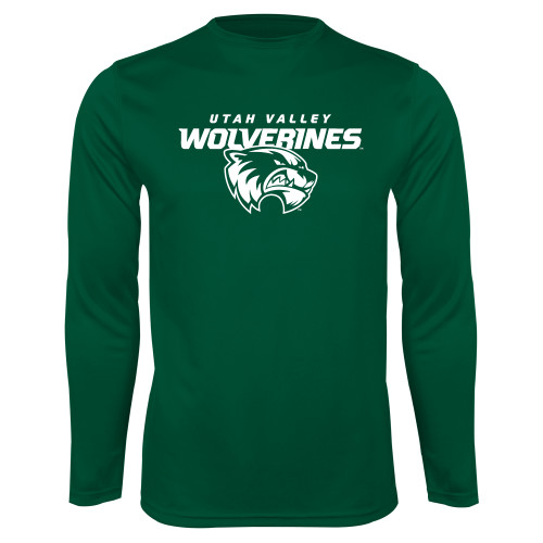  Dark Green Performance Long Sleeve Shirt - Secondary Logo