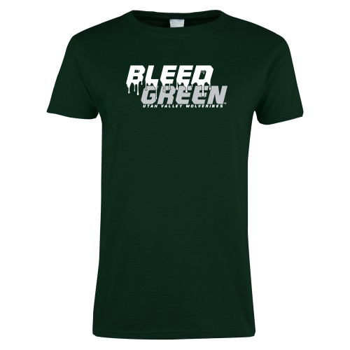  Womens Dark Green Short Sleeve Tee - Bleed Green