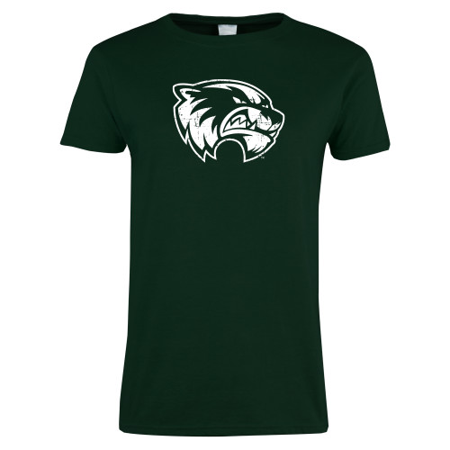  Womens Dark Green Short Sleeve Tee - Wolverine Logo Distressed