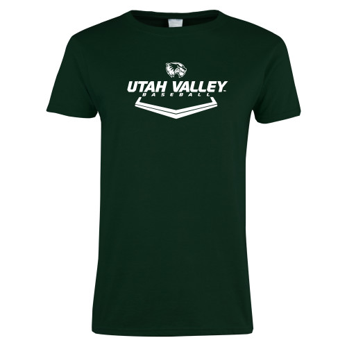  Womens Dark Green Short Sleeve Tee - Wolverines Baseball