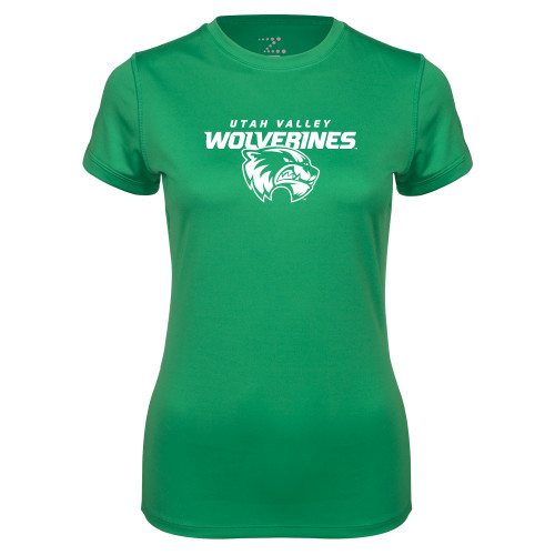  Womens Kelly Green Performance Short Sleeve Tee - Secondary Logo