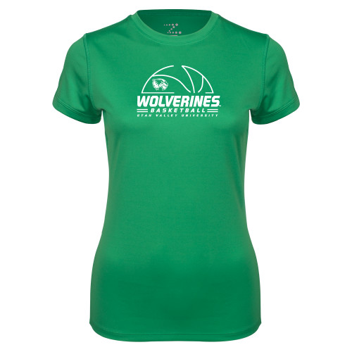  Womens Kelly Green Performance Short Sleeve Tee - UVU Basketball