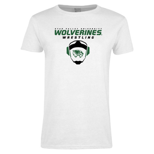  Womens White Short Sleeve Tee - Wolverine Wrestling