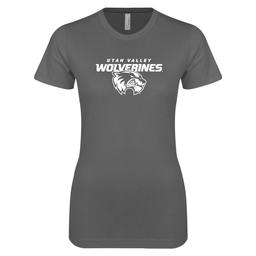  Next Level Womens Charcoal Boyfriend Tee - Secondary Logo