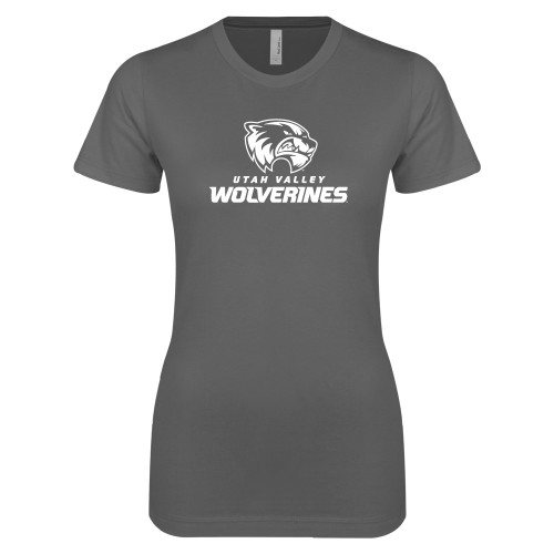  Next Level Womens Charcoal Boyfriend Tee - Utah Valley Wolverines Logo