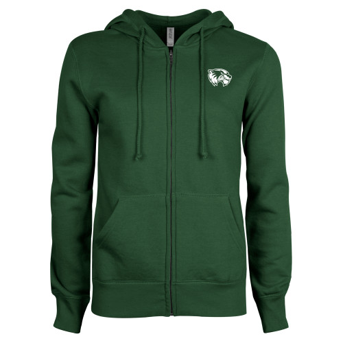  ENZA Womens Dark Green Fleece Full Zip Hoodie - Primary Logo