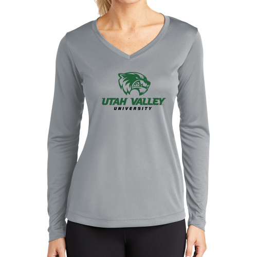 Main Image for  Womens Grey Performance Long Sleeve V Neck Shirt