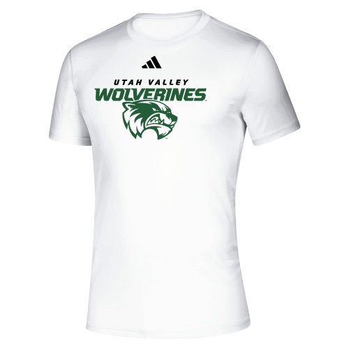  Adidas White Pregame Performance Tee - Adidas - Utah Valley Wolverines Athletic Mark
