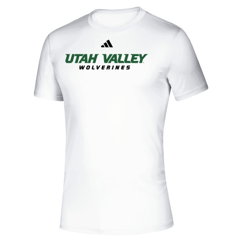  Adidas White Pregame Performance Tee - Adidas - Utah Valley Wolverines Word Mark