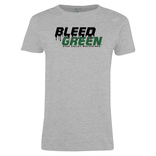  Womens Grey Short Sleeve Tee - Bleed Green
