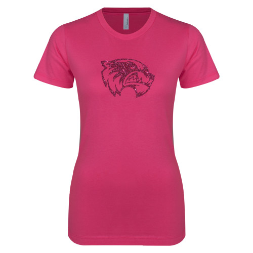  Next Level Womens Fuchsia Boyfriend Tee - Wolverine Glitter Hot Pink