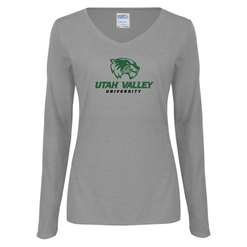  Womens Grey Long Sleeve V Neck Tee  - Utah Valley University