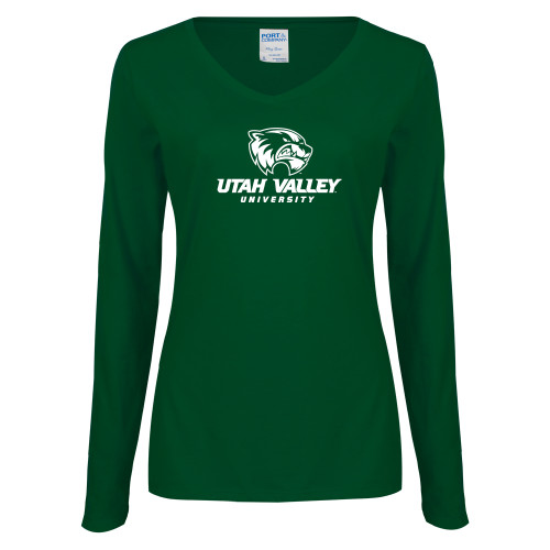  Womens Dark Green Long Sleeve V Neck Tee  - Utah Valley University