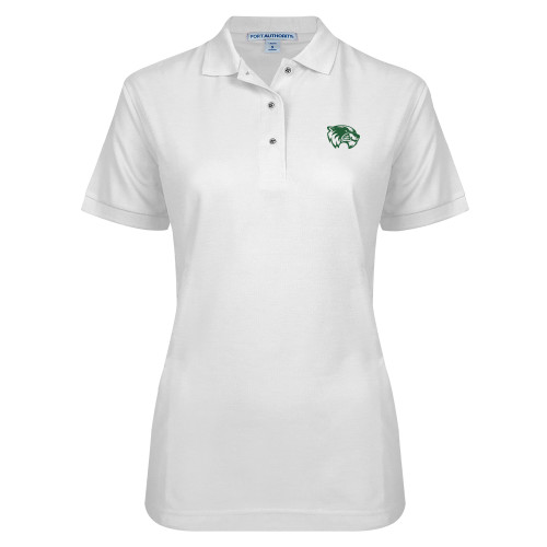  Womens Silk Touch White Pique Polo - Primary Logo