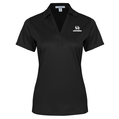  Womens Black Performance Fine Jacquard Polo - Utah Valley Wolverines Logo