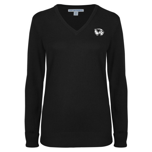  Womens Black VNeck Sweater - Primary Logo
