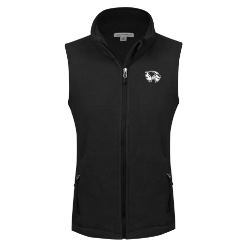  Womens Black Fleece Full Zip Vest - Primary Logo