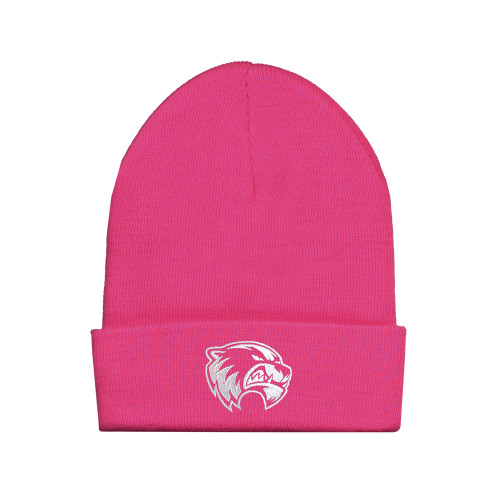 Fleece Lined Neon Pink Knit Beanie - Primary Logo